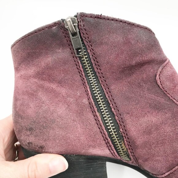 BORN Burgundy Suede Western Distressed Leather Ankle Booties Boots Womens 10 - Picture 9 of 13